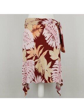 Honolua Wahine Women's Large Red Pink Tropical Floral Knee Length Knit Skirt